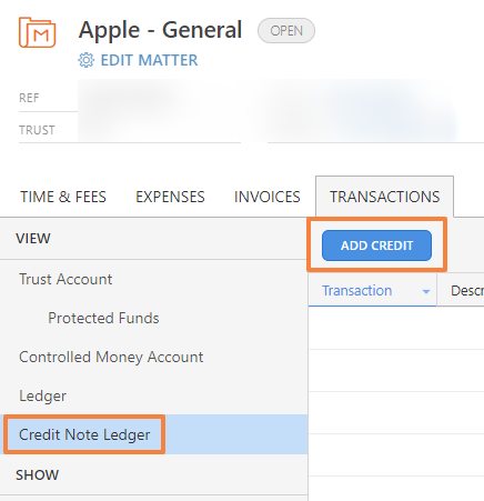 Create and apply a credit note – Smokeball Support Hub
