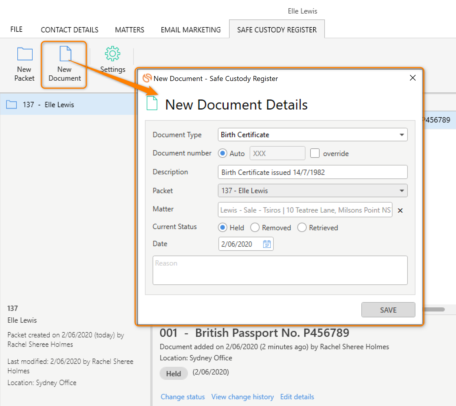 Using the Safe Custody register Smokeball Support Hub