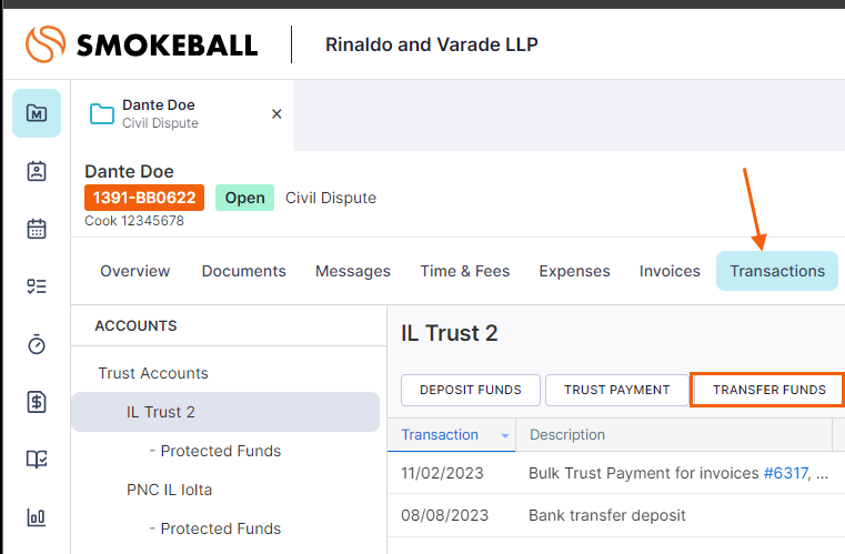 Transfer Funds from Trust or Operating Retainer – Smokeball 
